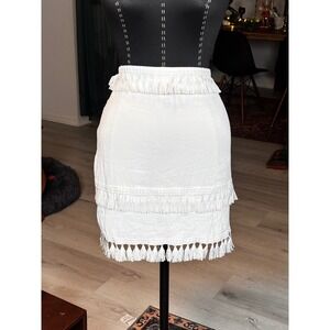 White Tiered Fringe Mini Skirt Bohemian Festival Beach Casual
